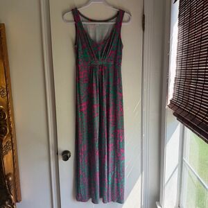 Boden Pink Green Floral V-Neck Empire Waist Maxi Dress WH605 Womens 6P